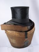 A Silk Black Top Hat, in original leather carry box inscribed to top interior, 'By Scott & Co.,