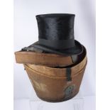 A Silk Black Top Hat, in original leather carry box inscribed to top interior, 'By Scott & Co.,