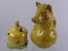 A Ceramic Milk Jug, in the form of a pig together with a Crown Devon honey pot with applied bee