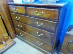 An Oak Chest of Drawers, two short and three long drawers, with brass swan neck handles, approx