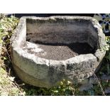 An Antique Cotswold Stone D-form Trough, approx 30 x 68 x 82 cms.