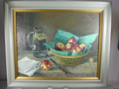 Douglas Coyne, Oil on Board, depicting 'Nectarines in a Basket, approx 49 x 40 cms, signed lower