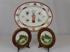 A Woodseat Oval Milton Meat Platter, with Chinese decorations approx 49 x 39 cms together with two