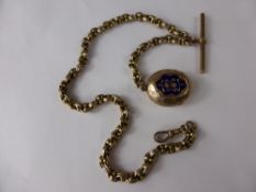 A 9 ct tested Fancy Link Antique Fob Chain together with a 9 ct Gold Enamel Locket, Approx 32 gms