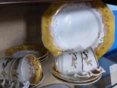 A Copeland Garrett Late Spodes Felspar Tea Set, comprising seven saucers, four cups, one cake