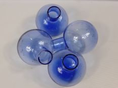 Four Antique Blue Glass Hand Blown Chemist Flasks. (4)