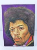 An Original Oil on Canvas, depicting Jimmy Hendrix, initialled bottom right "Hey Joe".