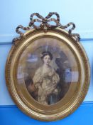 Two Victorian Oval Portrait Prints, depicting young ladies, approx 37 x 47 cms, presented in