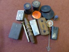 Miscellaneous Items, including a Tunbridge ware letter opener, pill box, wooden inlaid vesta,