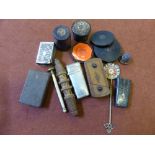 Miscellaneous Items, including a Tunbridge ware letter opener, pill box, wooden inlaid vesta,