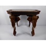 A Pair of Rosewood African Occasional Tables, intricate carving depicting African elephants, mid