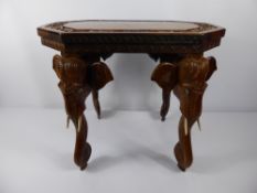 A Pair of Rosewood African Occasional Tables, intricate carving depicting African elephants, mid