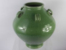 A Large Japanese Celadon Crackle Glaze Pot, of baluster form with five decorative handles, approx 33