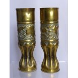 A Pair of WWI Brass 'Trench Art' Shells, the shells engraved to bottom "Remington UMC 75 DEC".