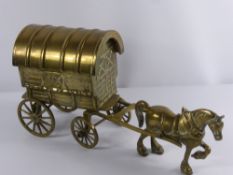 A Solid Brass Model Romany Caravan and Cob.