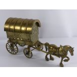 A Solid Brass Model Romany Caravan and Cob.