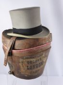 A Grey Top Hat, in original leather carry box inscribed to top interior 'By Scott & Co., Hatters