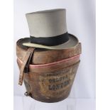 A Grey Top Hat, in original leather carry box inscribed to top interior 'By Scott & Co., Hatters