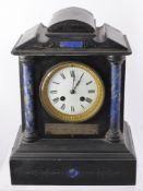 M.A. & Co., Slate Mantle Clock, with enamel front with gilt brass surround and Roman dial, Lapis