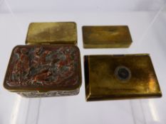 Miscellaneous Antique Snuff Boxes, including a copper and brass topped snuff box decorated with a