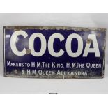 A Blue Enamel Advertising Sign, depicting "Cocoa" royal warrant, makers to H.M. the King, H.M. the