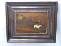 An Early 19th Century Continental Oil Painting Depicting a Horse and Covered Wagon, the painting