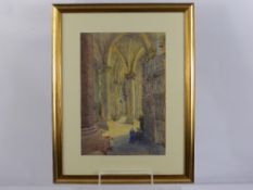 A Late 19th Century Water Colour, depicting the interior of Chartres Cathedral, approx 22 x 32