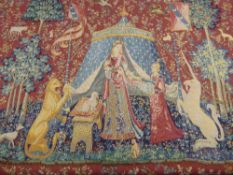 A Tapestry in the Flemish Style, from the series of The Lady and the Unicorn approx 143 x 105 cms.