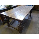An Oak Reproduction Dutch Refectory Table, with decorative bulbous carved legs with straight