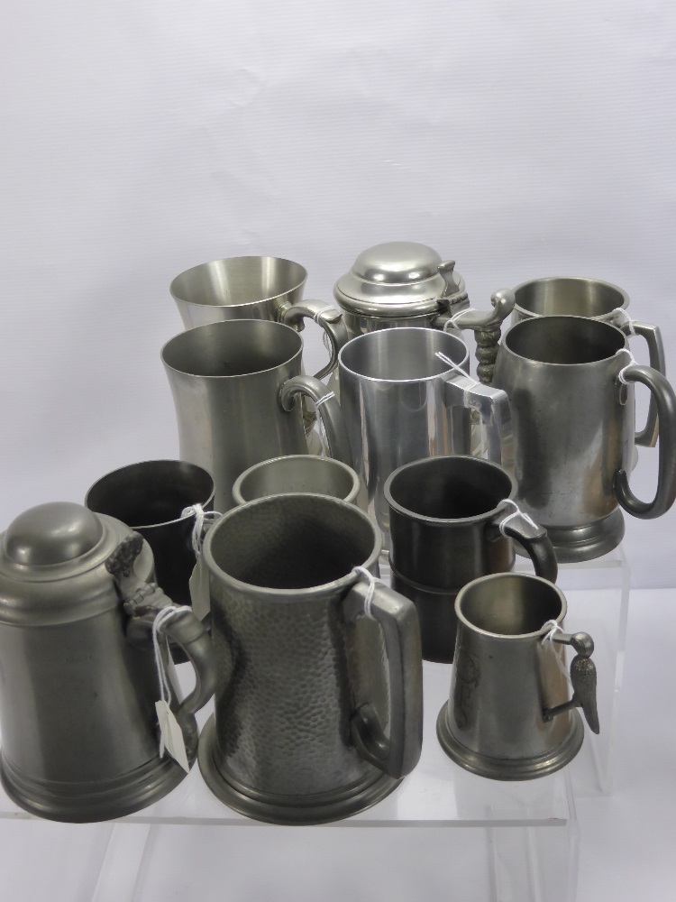 A Quantity of Pewter Tankards, including a 19th century quart jug with engraved"Four Swans, Walton - Image 4 of 4