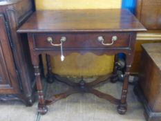 Antique Queen Anne Style Oak Hall Table, the table having crossed stretchers with carved finial