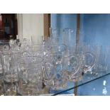 Six Half Pint Cut Glass Tankards, various designs, together with four tumblers, a pourer and a