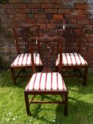 Six Mahogany Dining Chairs of 18th Century Design, with pierced back splats, on square legs and