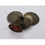 An Antique Cornelian Fob Seal, depicting a learned gentleman together with miscellaneous coins