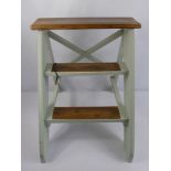 A Set of Library Steps, painted in celadon green, with pine treads, approx 59 cms high.