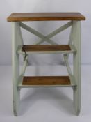 A Set of Library Steps, painted in celadon green, with pine treads, approx 59 cms high.