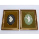 Two Wedgwood Oval Plaques, depicting The Graces, mounted in velvet lined frames, the plaques