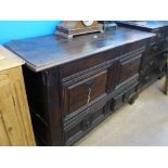 An Antique Mule Chest, two drawers beneath, original fittings, on straight feet approx 131 x 54 x 85