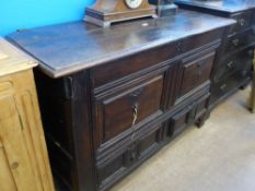 An Antique Mule Chest, two drawers beneath, original fittings, on straight feet approx 131 x 54 x 85