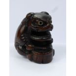 Meiji Period Japanese Netsuke, intricately carved box wood netsuke, depicting a Shi-Shi Masked