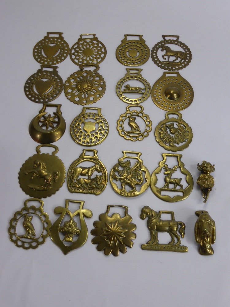 A Collection of Horse Brasses, including Wales, New Forest, Scotland together with two door knockers