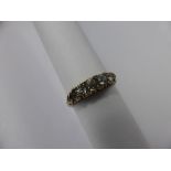 A Lady's Antique 9 Ct Yellow Gold 7 Stone Diamond Ring. 4 x old cuts, approx 45 pts, 9 x rose