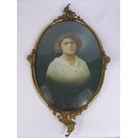 Eva Corine Rundlett Bonney Water Colour dated 1917, the portrait in a convex brass frame approx 48 x