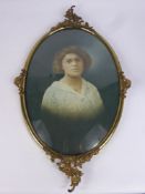 Eva Corine Rundlett Bonney Water Colour dated 1917, the portrait in a convex brass frame approx 48 x