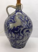 A Generously Proportioned Stoneware Westerwald,Blue Glazed Flask, converted into a lamp base, the