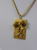 An 18 Ct Gold 750 Hallmark Sapphire and Diamond Pendant, mm S.S. on 18 ct gold chain. 18 ct wt, 7