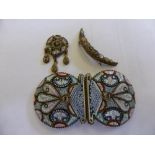 An Antique Italian Mosaic Work Buckle, crescent form brooch together with a heart shaped drop