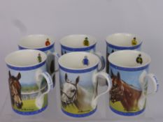 A Set of Six Danbury Mint Bone China Racing Legends Mugs, depicting winners of the Cheltenham Gold