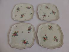 Four Antique Quimper Style Scallop Form Pottery Hand Painted Trays depicting flowers.