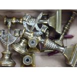 A Miscellaneous Collection of Miniature Brass Candle Sticks, made in Britain. (5 pairs)